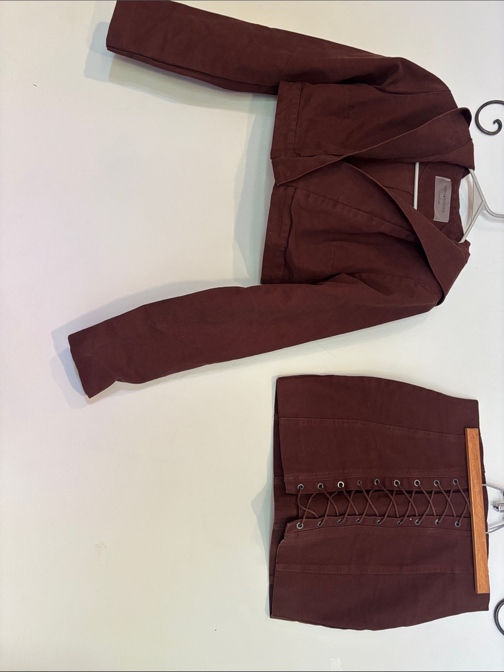 naked wardrobe Cropped Hooded Jacket & mini skirt - Deep Brown